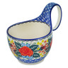 Polish Pottery Bowl with Loop-Handle 16 oz Blue Ribbon Roses UNIKAT