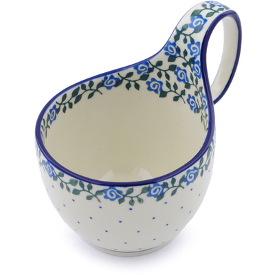 Polish Pottery Bowl with Loop Handle 16 oz Blue Rose Vine