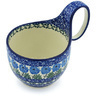 Polish Pottery Bowl with Loop-Handle 16 oz Blue Rosette Wreath