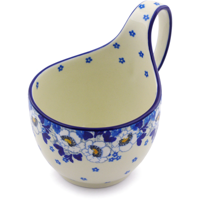 Polish Pottery Bowl with Loop-Handle 16 oz Blue Spring