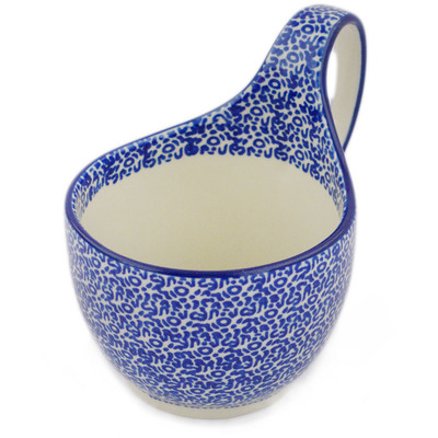 Polish Pottery Bowl with Loop-Handle 16 oz Blue Veil