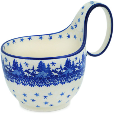 Polish Pottery Bowl with Loop Handle 16 oz Blue Winter