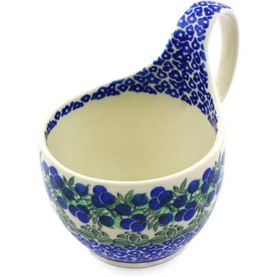 Polish Pottery Bowl with Loop Handle 16 oz Blueberry Fields Forever