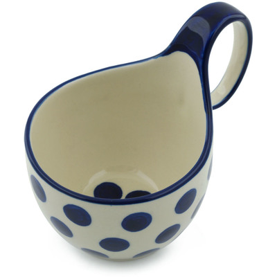 Polish Pottery Bowl with Loop-Handle 16 oz Bold Blue Dots