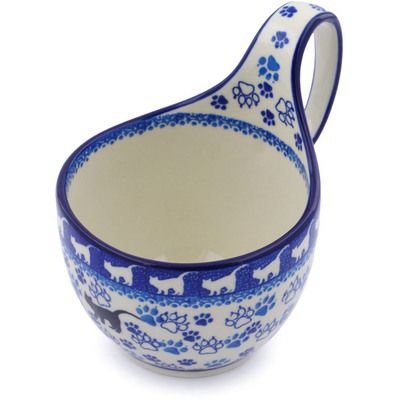 Polish Pottery Bowl with Loop-Handle 16 oz Boo Boo Kitty Paws