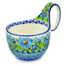 Polish Pottery Bowl with Loop Handle 16 oz Bouquet Azul UNIKAT