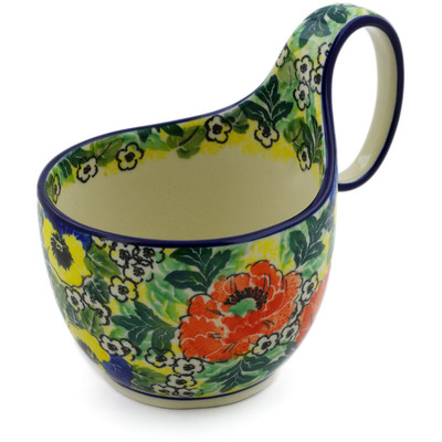 Polish Pottery Bowl with Loop-Handle 16 oz Breathtaking UNIKAT