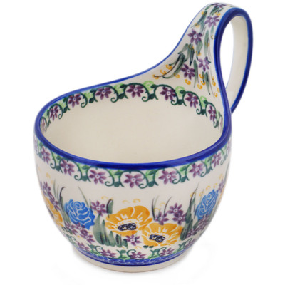 Polish Pottery Bowl with Loop-Handle 16 oz Butterfly Escape UNIKAT