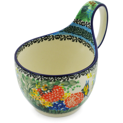Polish Pottery Bowl with Loop-Handle 16 oz Butterfly Garden UNIKAT