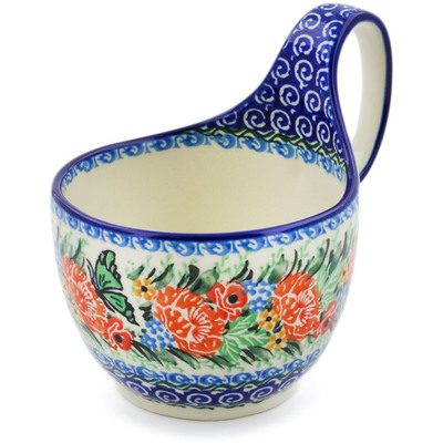 Polish Pottery Bowl with Loop Handle 16 oz Butterfly Meadow UNIKAT