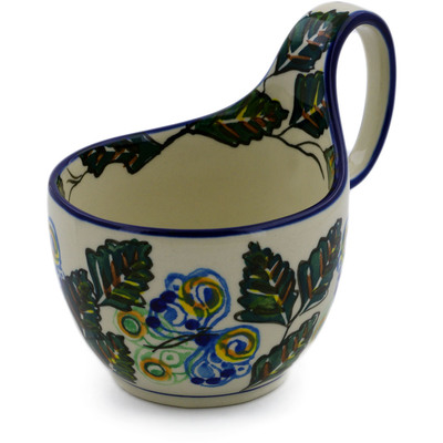 Polish Pottery Bowl with Loop Handle 16 oz Butterleaf UNIKAT