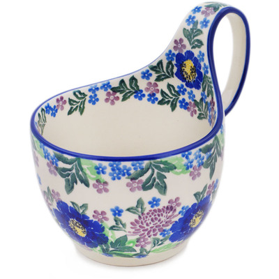 Polish Pottery Bowl with Loop-Handle 16 oz Byzantium Bliss UNIKAT