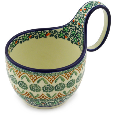 Polish Pottery Bowl with Loop-Handle 16 oz Cabbage Patch UNIKAT