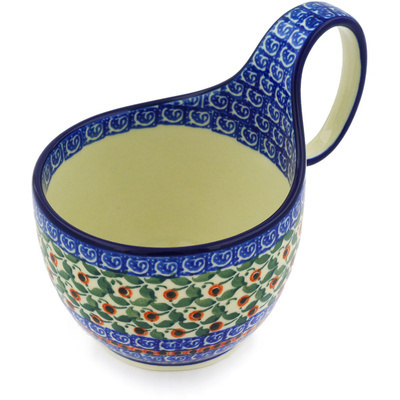 Polish Pottery Bowl with Loop Handle 16 oz Calico Rosebud