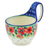 Polish Pottery Bowl with Loop Handle 16 oz Candy Red Poppy UNIKAT