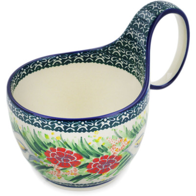 Polish Pottery Bowl with Loop Handle 16 oz Canna Lily Elegance UNIKAT