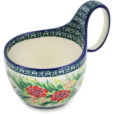 Polish Pottery Bowl with Loop-Handle 16 oz Canna Lily Elegance UNIKAT