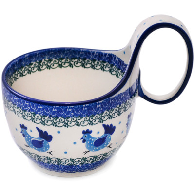 Polish Pottery Bowl with Loop Handle 16 oz Chicken Merry-go-round UNIKAT