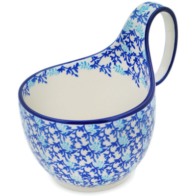 Polish Pottery Bowl with Loop-Handle 16 oz Cobalt Forest