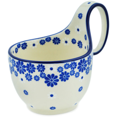 Polish Pottery Bowl with Loop-Handle 16 oz Cobalt Lace