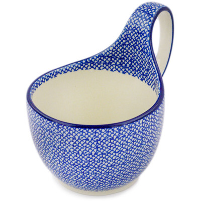 Polish Pottery Bowl with Loop-Handle 16 oz Cobalt Mesh