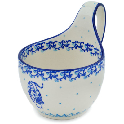 Polish Pottery Bowl with Loop-Handle 16 oz Cobalt Tiger