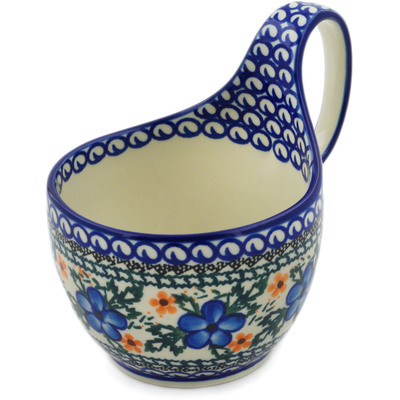 Polish Pottery Bowl with Loop Handle 16 oz Cobblestone Garden