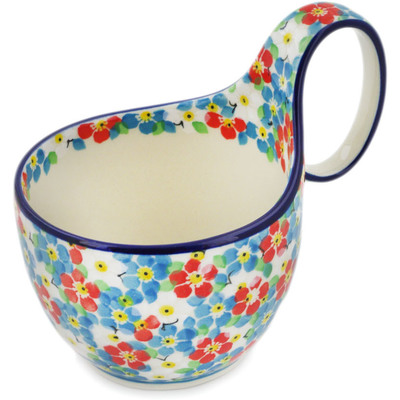 Polish Pottery Bowl with Loop-Handle 16 oz Colorful Dizziness UNIKAT