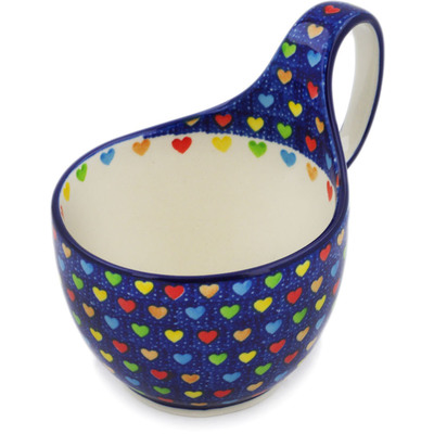 Polish Pottery Bowl with Loop Handle 16 oz Colourful Dot Show UNIKAT