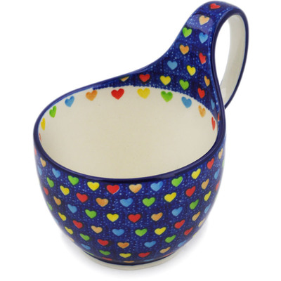 Polish Pottery Bowl with Loop-Handle 16 oz Colourful Dot Show UNIKAT