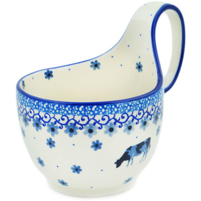 Polish Pottery Bowl with Loop Handle 16 oz Cow That Jumped Over The Moon