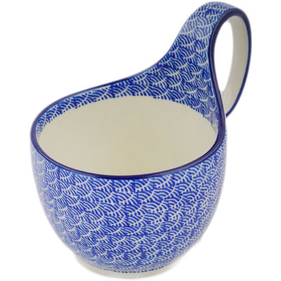 Polish Pottery Bowl with Loop-Handle 16 oz Crashing Waves