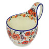 Polish Pottery Bowl with Loop-Handle 16 oz Crimson Falling Flowers UNIKAT