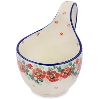 Polish Pottery Bowl with Loop-Handle 16 oz Crimson Poppy