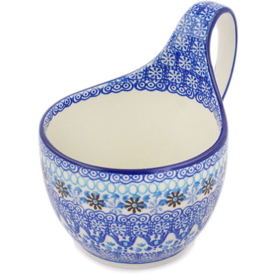Polish Pottery Bowl with Loop-Handle 16 oz Crocheted Granny Squares