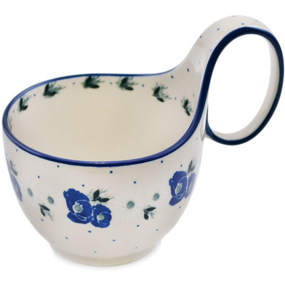 Polish Pottery Bowl with Loop-Handle 16 oz Daisy Crown