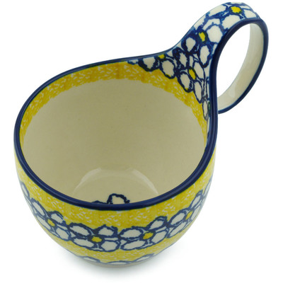 Polish Pottery Bowl with Loop Handle 16 oz Daisy Sunshine