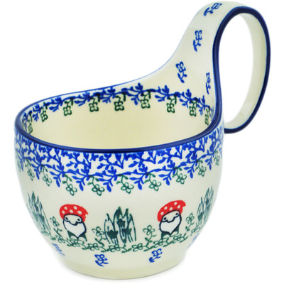 Polish Pottery Bowl with Loop-Handle 16 oz Dancing Gnome