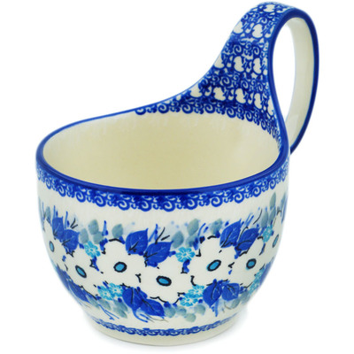 Polish Pottery Bowl with Loop Handle 16 oz Delicate Magnolia UNIKAT