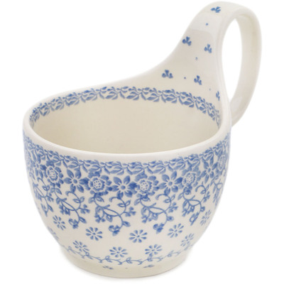 Polish Pottery Bowl with Loop-Handle 16 oz Denim Garden