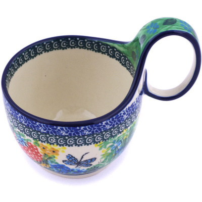 Polish Pottery Bowl with Loop Handle 16 oz Dragonfly Delight UNIKAT