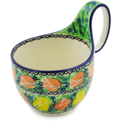 Polish Pottery Bowl with Loop-Handle 16 oz Easter Rose UNIKAT
