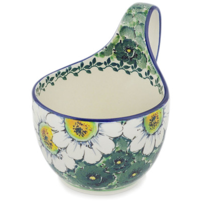 Polish Pottery Bowl with Loop-Handle 16 oz Emerald Elegance UNIKAT