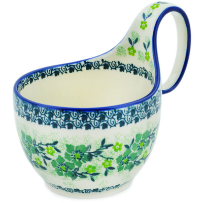 Polish Pottery Bowl with Loop Handle 16 oz Evergreen Wreath