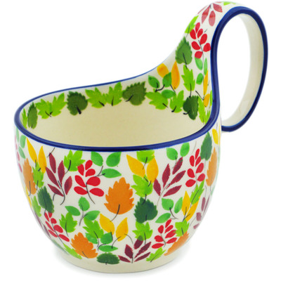 Polish Pottery Bowl with Loop-Handle 16 oz Falling For You UNIKAT