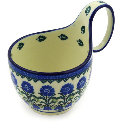 Polish Pottery Bowl with Loop Handle 16 oz Falling Leaves
