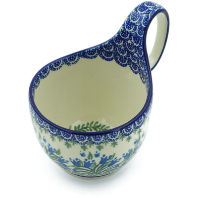 Polish Pottery Bowl with Loop-Handle 16 oz Feathery Bluebells
