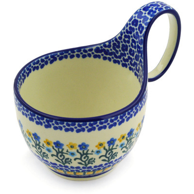 Polish Pottery Bowl with Loop-Handle 16 oz Field Of Wildflowers