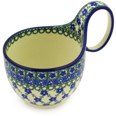Polish Pottery Bowl with Loop Handle 16 oz Floral Lace UNIKAT