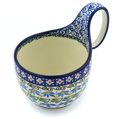 Polish Pottery Bowl with Loop Handle 16 oz Floral Medley